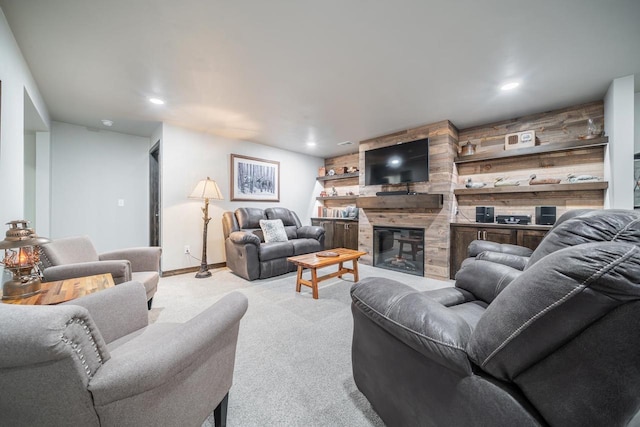 5090 N Milkweed Trl, Appleton, WI 54913 - carpeted living area featuring a stone fireplace and recessed lighting