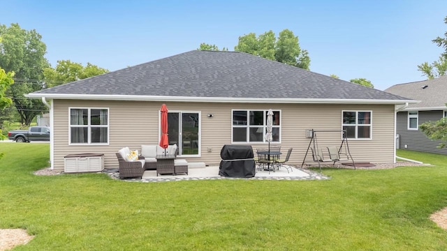5090 N Milkweed Trl, Appleton, WI 54913 - back of property with a patio, a yard, roof with shingles, and an outdoor living space