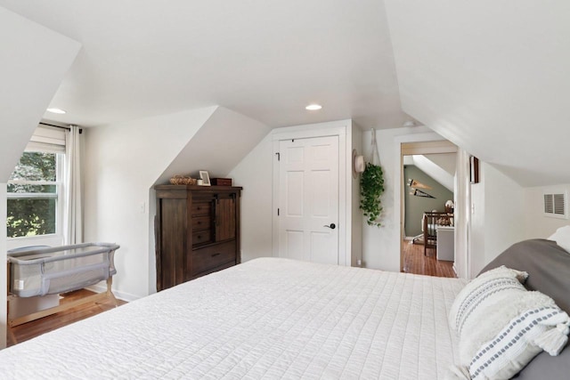 228 N Pleasant Ave, Jefferson, WI 53549 - bedroom with wood finished floors, lofted ceiling, and recessed lighting