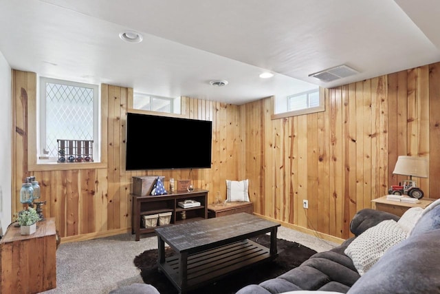 228 N Pleasant Ave, Jefferson, WI 53549 - carpeted living room with wood walls
