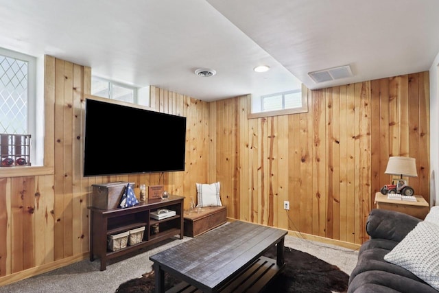 228 N Pleasant Ave, Jefferson, WI 53549 - living room with wooden walls and carpet flooring