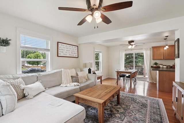 228 N Pleasant Ave, Jefferson, WI 53549 - living area with wood finished floors and a ceiling fan