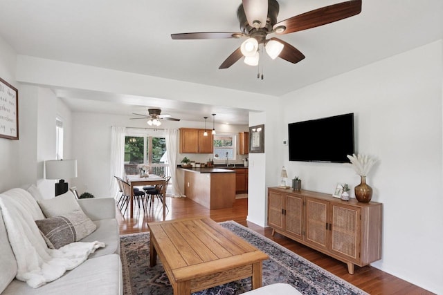 228 N Pleasant Ave, Jefferson, WI 53549 - living area with ceiling fan and wood finished floors