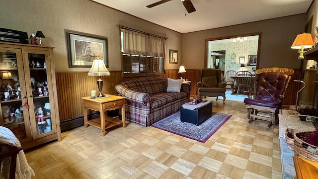 3218 N 13th St, Wausau, WI 54403 - living room with wainscoting and a ceiling fan