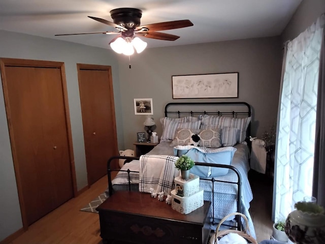 W5211 Fern Ave, Montello, WI 53949 - bedroom featuring multiple closets, wood finished floors, and ceiling fan