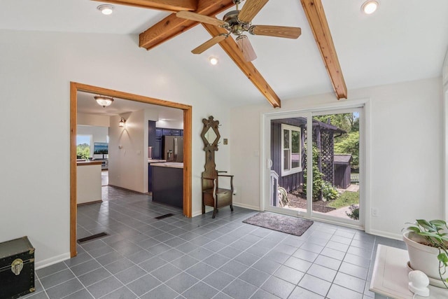 S83W27815 Beaver Trl, Mukwonago, WI 53149 - living room with dark tile patterned flooring, recessed lighting, and ceiling fan