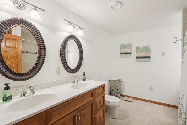 3176 Weybridge Dr, Sun Prairie, WI 53590 - bathroom featuring double vanity, tile patterned floors, and a shower with curtain