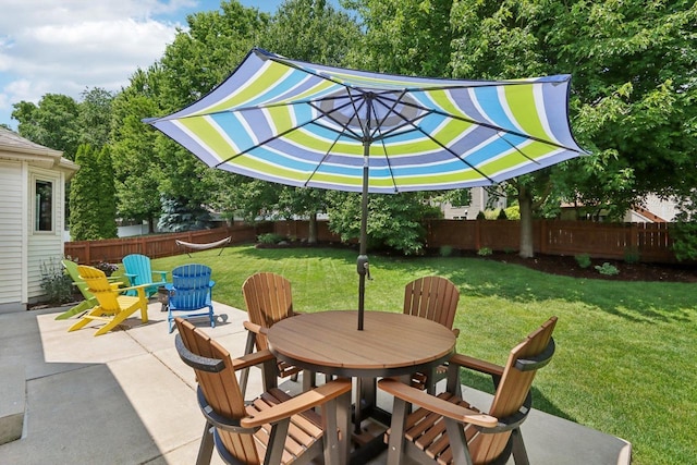 3176 Weybridge Dr, Sun Prairie, WI 53590 - fenced backyard featuring a patio and outdoor dining area
