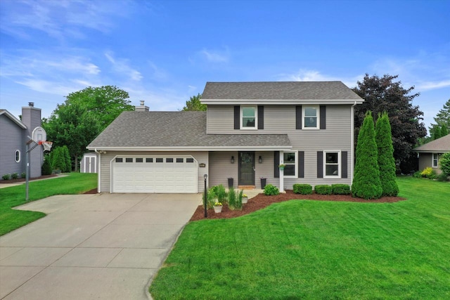 W163N10515 Ridgeview Ln, Germantown, WI 53022 - traditional home with a garage, a front lawn, concrete driveway, and a chimney