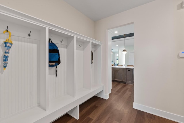 N55W19373 Red Crown Ln, Menomonee Falls, WI 53051 - mudroom featuring dark wood-style floors and recessed lighting