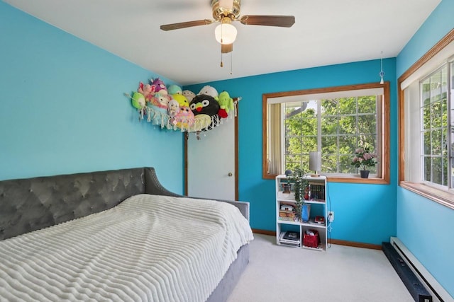 735 Cherokee Path, Lake Mills, WI 53551 - carpeted bedroom featuring a baseboard radiator and a ceiling fan