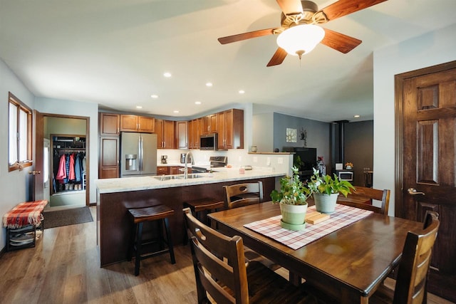 215 Marcoe St, Fond Du Lac, WI 54937 - dining space featuring light wood-style floors, recessed lighting, and ceiling fan