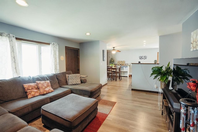 215 Marcoe St, Fond Du Lac, WI 54937 - living room featuring a ceiling fan, recessed lighting, and light wood-style flooring