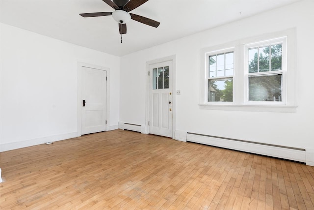 1513 W Washington St, Appleton, WI 54914 - empty room featuring a baseboard radiator, light wood-style floors, ceiling fan, and baseboard heating