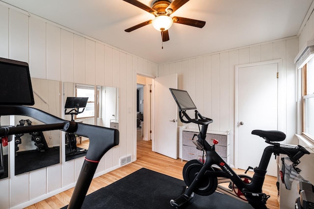 10610 W Rogers St, West Allis, WI 53227 - workout area featuring light wood-type flooring and ceiling fan