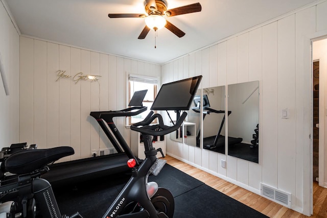10610 W Rogers St, West Allis, WI 53227 - exercise area featuring wood finished floors and ceiling fan