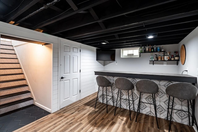 10610 W Rogers St, West Allis, WI 53227 - indoor bar featuring stairway and wood finished floors