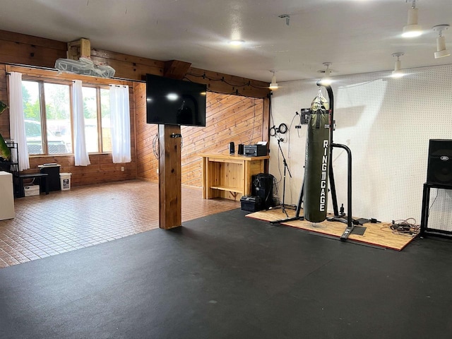 2400 Church St, Stevens Point, WI 54481 - workout room with wood walls