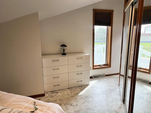 2400 Church St, Stevens Point, WI 54481 - bedroom featuring multiple windows, light stone finish flooring, and lofted ceiling