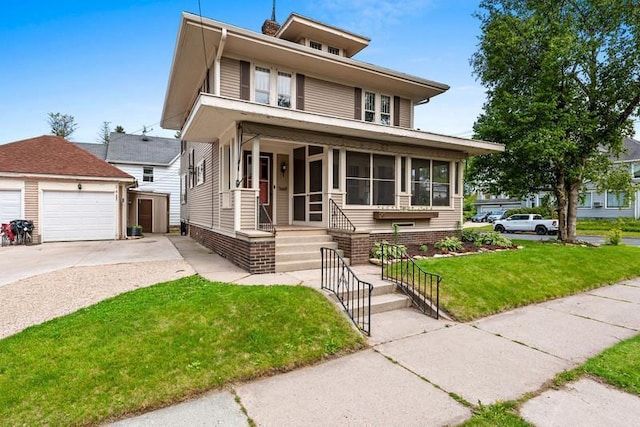 701 N 7th St, Manitowoc, WI 54220 - traditional style home with an outbuilding, a garage, a front yard, and a sunroom