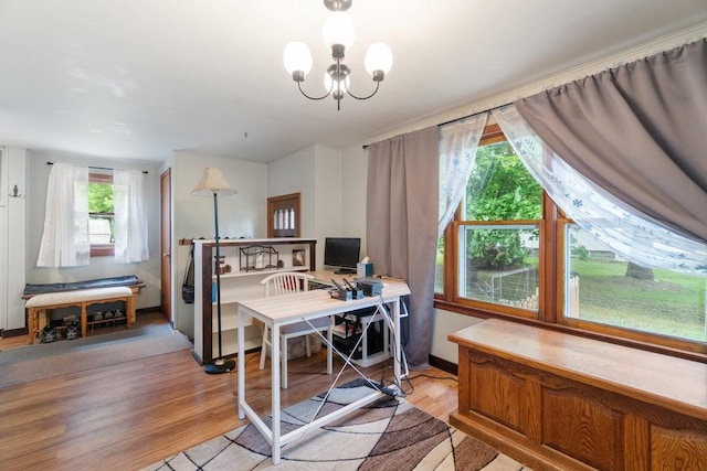 214 E Dell St, New Auburn, WI 54757 - office featuring light wood-style flooring and a chandelier