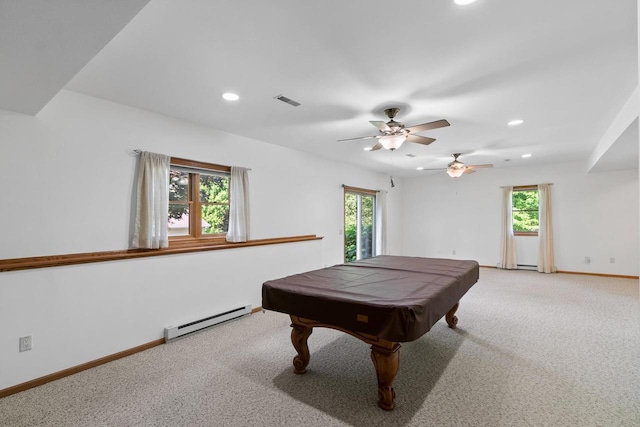 1601 Raspberry Ln, Mount Horeb, WI 53572 - game room featuring a baseboard radiator, recessed lighting, plenty of natural light, and light colored carpet