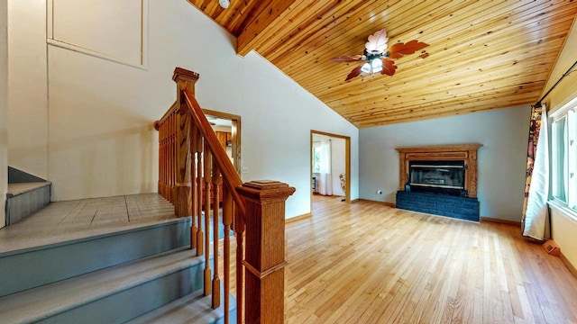 N2493 Kunz Rd, Fort Atkinson, WI 53538 - living room with vaulted ceiling, wood ceiling, hardwood / wood-style flooring, and a fireplace