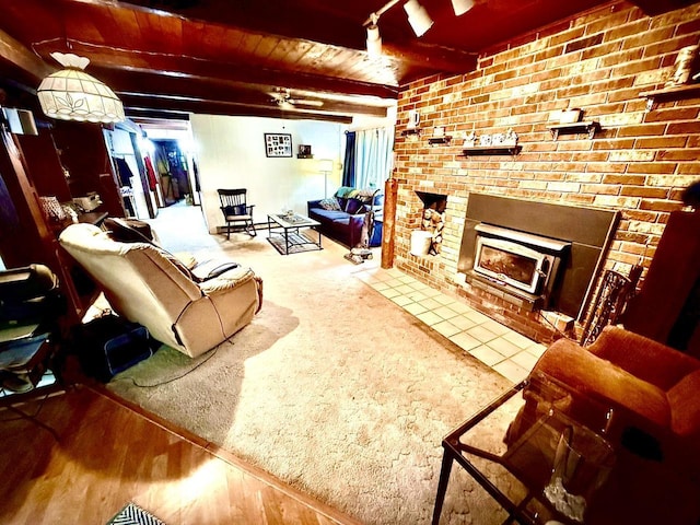 12830 Thunder Hollow Rd, Whitelaw, WI 54247 - living area featuring a wooden ceiling with exposed beams and wood finished floors