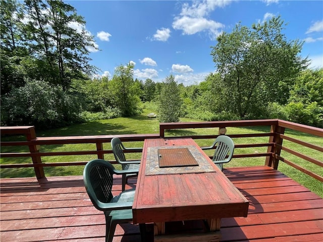 6782 55th St, Chippewa Falls, WI 54729 - wooden terrace with a lawn and outdoor dining area