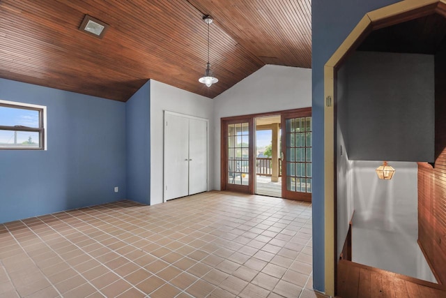 210 N 2nd St, Palmyra, WI 53156 - tiled entryway featuring lofted ceiling, wood ceiling, and french doors