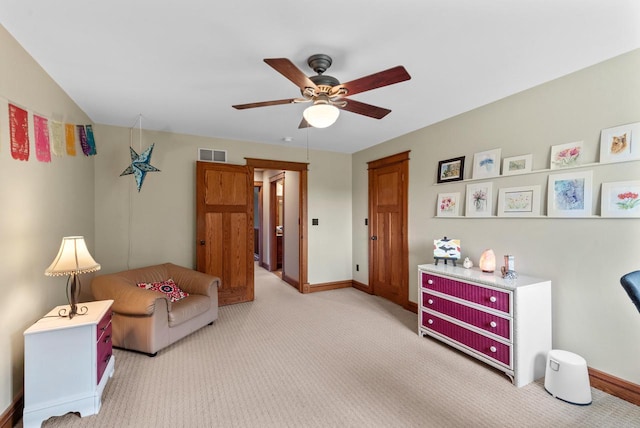 4570 Stoney Creek Rd, West Bend, WI 53095 - living area featuring a ceiling fan and light carpet