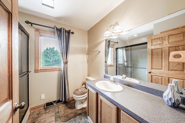 14240 Radiant Ct, Brookfield, WI 53005 - full bath with vanity, an enclosed shower, and stone finish floors