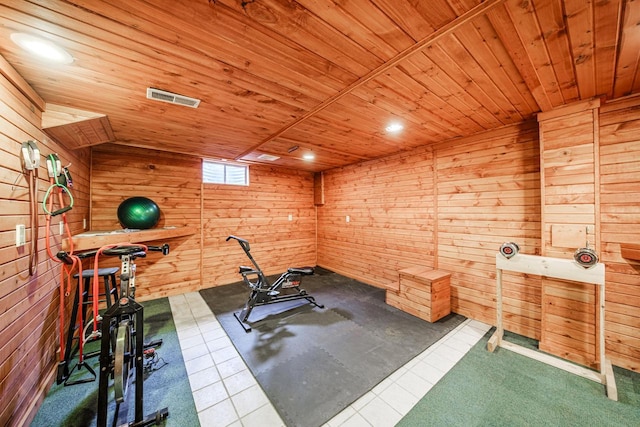 14240 Radiant Ct, Brookfield, WI 53005 - exercise room featuring wooden walls and wood ceiling