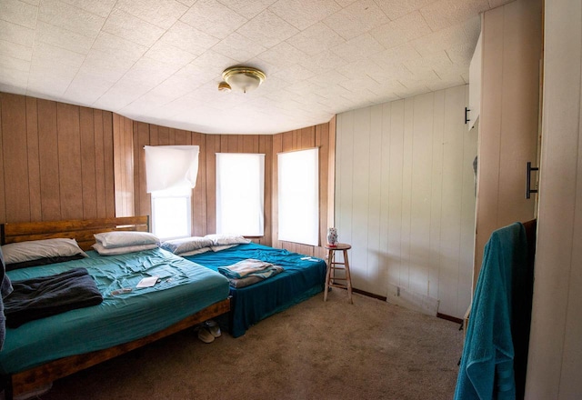 2110 54th St, Kenosha, WI 53140 - bedroom featuring wood walls and carpet flooring