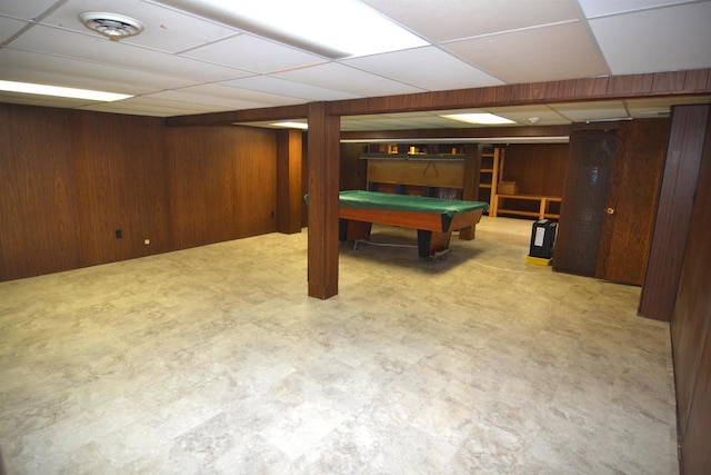 3333 N 12th St, Wausau, WI 54403 - playroom featuring tile patterned floors, pool table, a drop ceiling, and wood walls