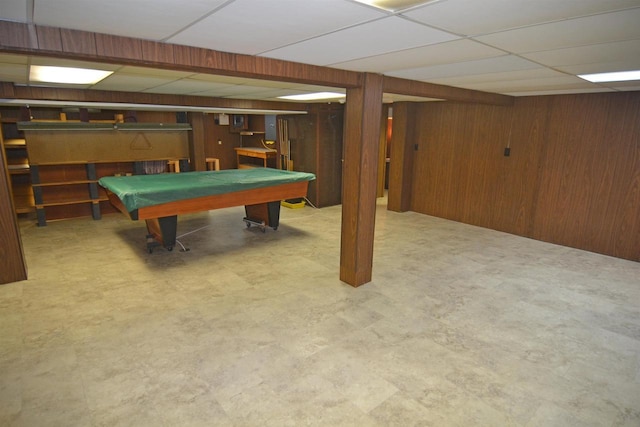 3333 N 12th St, Wausau, WI 54403 - rec room featuring wooden walls, a paneled ceiling, and billiards table