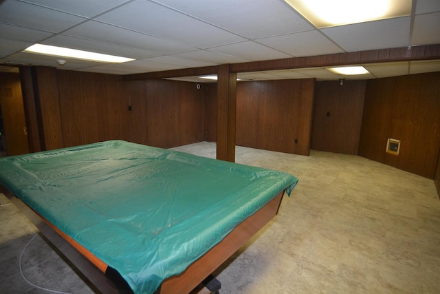 3333 N 12th St, Wausau, WI 54403 - rec room featuring pool table, wood walls, and a paneled ceiling