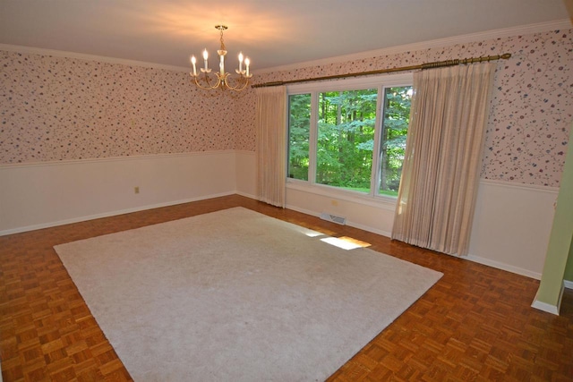 3333 N 12th St, Wausau, WI 54403 - unfurnished room with wallpapered walls, wainscoting, a chandelier, and crown molding