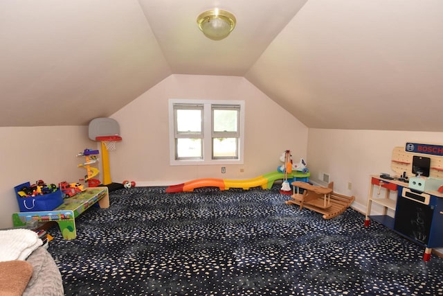 1032 Russet St, Racine, WI 53405 - playroom featuring carpet floors and vaulted ceiling