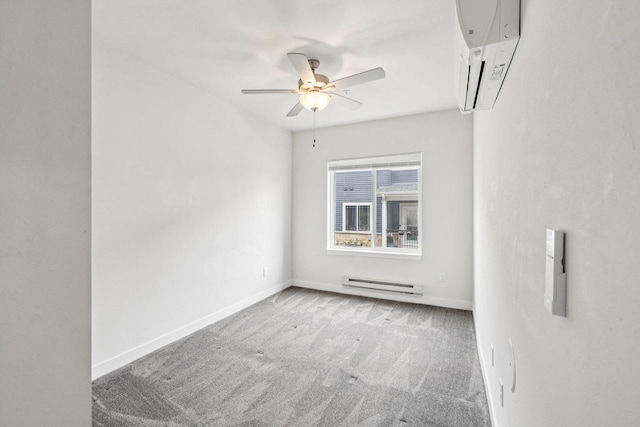 1601 N Windsor Ave Unit 106, Cottage Grove, WI 53527 - unfurnished room with a baseboard radiator, a wall mounted air conditioner, a ceiling fan, and carpet