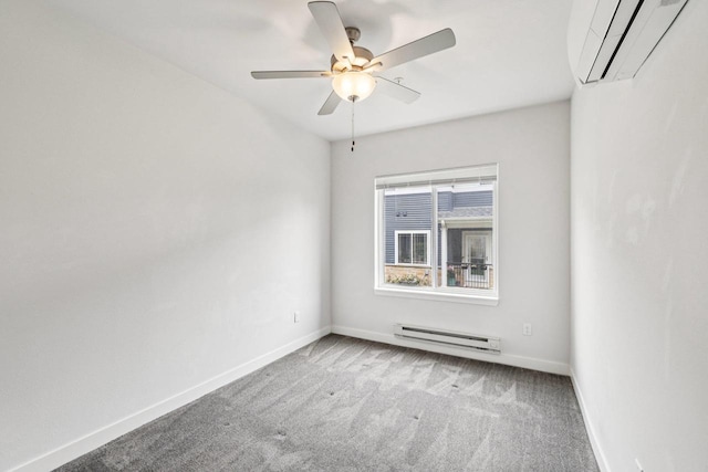 1601 N Windsor Ave Unit 106, Cottage Grove, WI 53527 - empty room with an AC wall unit, baseboard heating, carpet floors, and a ceiling fan
