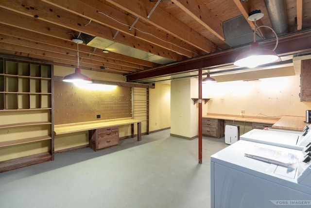 1813 Countryside Dr, Middleton, WI 53562 - unfinished basement featuring washer and clothes dryer and a workshop area