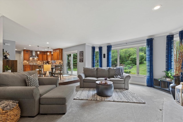 N80W32229 Northbrook Ct, Hartland, WI 53029 - living room with recessed lighting, plenty of natural light, and light carpet