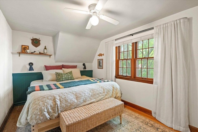 4705 Gordon Ave, Monona, WI 53716 - bedroom with wood finished floors, lofted ceiling, and ceiling fan