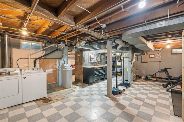 4705 Gordon Ave, Monona, WI 53716 - basement with tile patterned floors, washer and clothes dryer, a water softener, and heating unit