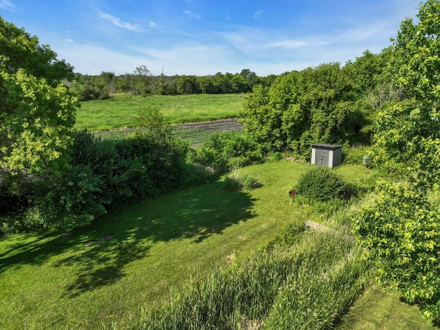 26317 Dukleth Dr, Waterford, WI 53185 - view of green lawn with a storage shed and a view of rural / pastoral area