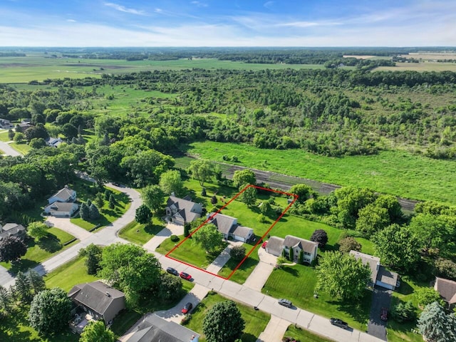 26317 Dukleth Dr, Waterford, WI 53185 - aerial view of property's location with property parcel outlined and a heavily wooded area