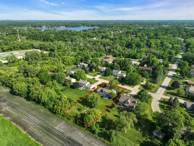 26317 Dukleth Dr, Waterford, WI 53185 - aerial overview of property's location with property parcel outlined and a nearby body of water
