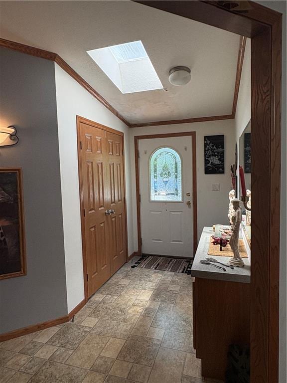 733 W Old Highway 54, Pittsville, WI 54466 - foyer entrance with a skylight, ornamental molding, and vaulted ceiling