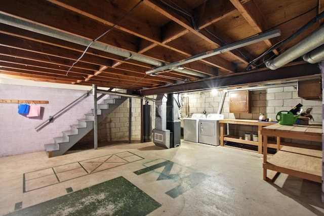 W169N11470 Biscayne Dr Unit 7, Germantown, WI 53022 - unfinished basement with separate washer and dryer, stairs, and heating unit